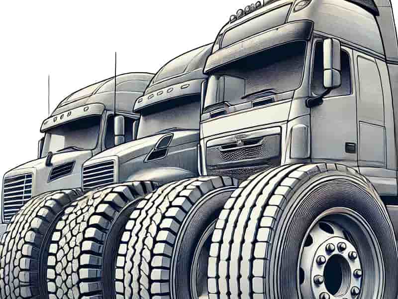 Tres camiones con ruedas delante